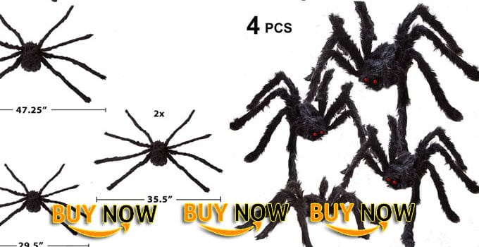 Four indoor Halloween Realistic Hairy Spiders decoration Set