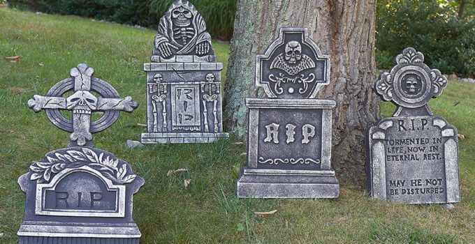 Prextex Pack of 4 Halloween Décor 17” RIP Graveyard Lightweight Foam Tombstone Halloween Decorations RIP