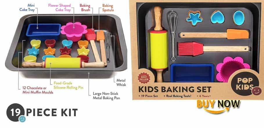Pop Kids Baking Set for Family Fun Premium 19-Piece Kit for Children Learning to Bake