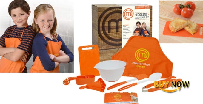 Review MasterChef Junior Cooking Essentials Set - 9 Pc. Kit Includes Real Cookware for Kids, Recipes and Apron