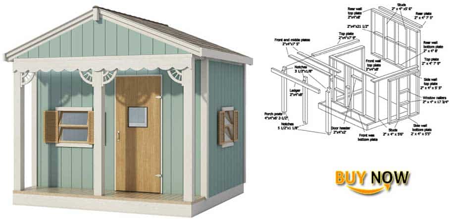 Buy Now: Kids Playhouse Plans DIY Micro Cottage Guest House Backyard Storage Shed 8' x 8'