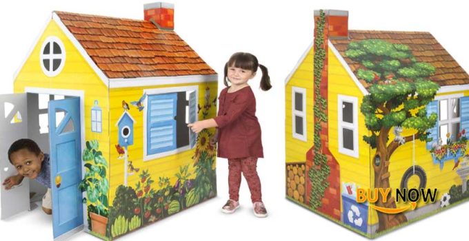 Melissa & Doug Country Cottage Indoor Playhouse (Role-Play Center, Sturdy Construction, Vibrant Exterior Artwork, 54" H x 39" W x 33.4" L)