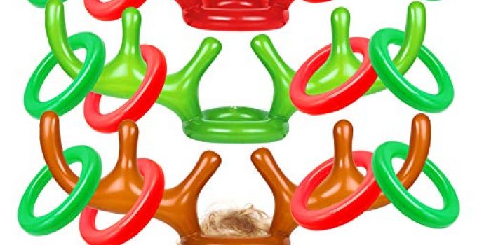 3 Pack Giant Inflatable Reindeer Antler Ring Toss Game Christmas Party Games Toys Stocking Stuffers Kids Adult Indoor Outdoor Family Christmas Party Supplies Favors Decor (3 Colors,15 Piece Set )