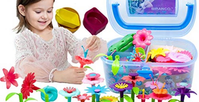 BIRANCO. Flower Garden Building Toys - Build a Bouquet Floral Arrangement Playset for Toddlers and Kids Age 3, 4, 5, 6 Year Old Girls Pretend Gardening Gifts (120 PCS)