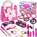 GiftInTheBox Pretend Makeup kit for Girls, Play Makeup Set with Pink Floral Tote Bag for Little Girls Age 3+, Great and Birthday Gift (Not Real Makeup)
