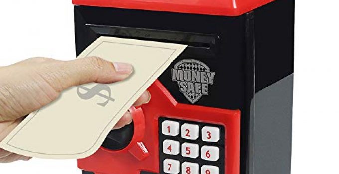 HUSAN Great Gift Toy for Kids Code Electronic Piggy Banks Mini ATM Electronic Coin Bank Box for Children Password Lock Case (Black/Red)
