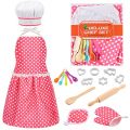 KKONES Kids Cooking Baking Set 17Pcs, Kids Chef Role Play Costume Set - Chef Hat and Matching Pink Apron Children Dress up Pretend Gift for 3 4 5 6 7 8 Year Old Girls Toys