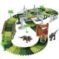 Lydaz Race Track Dinosaur World Bridge Create A Road 142 Piece Toy Car & Flexible Track Playset Toy Cars, 2 Dinosaurs