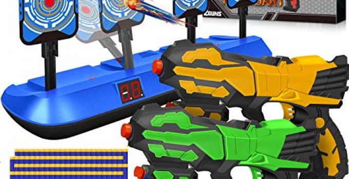 POKONBOY 2 Pack Blaster Toy Guns for Boys with Electric Shooting Digital Target, Toy Gun Set with 80PCS Soft Foam Bullets Fit for Nerf Guns for Kids Age 3-12 as Birthday Gift