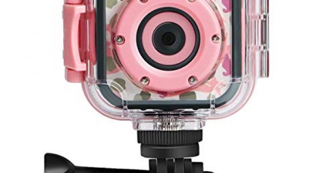 PROGRACE Children Kids Camera Waterproof Digital Video HD Action Camera 1080P Sports Camera Camcorder DV for Girls Birthday Holiday Gift Learn Camera Toy 1.77'' LCD Screen (Pink)