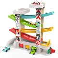 TOP BRIGHT Car Ramp Toy for 1 2 3 Year Old Boy Gifts, Toddler Race Track Toy with 4 Wooden Cars and 3 Car Garage