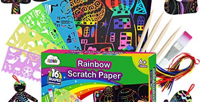 ZMLM Scratch Paper Art Set for Kids - 107 Pcs Rainbow Magic Scratch Off Arts and Crafts Supplies Kits Sheet Pack for Children Girls Boys Birthday Game Party Favor Christmas Easter Craft Gifts