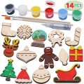 14 Christmas Wooden Magnet Creativity Arts & Crafts Painting Kit Decorate Your Own for Kids Paint Gift, Birthday Parties and Family Crafts, Holiday Stuffers