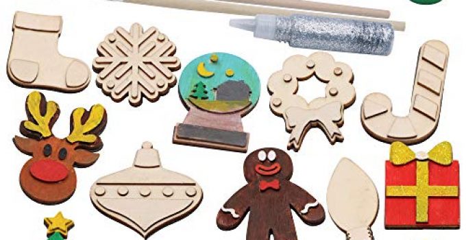 14 Christmas Wooden Magnet Creativity Arts & Crafts Painting Kit Decorate Your Own for Kids Paint Gift, Birthday Parties and Family Crafts, Holiday Stuffers