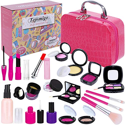TEPSMIGO Pretend Makeup Kit for Girls, Kids Pretend Play Makeup Set ...