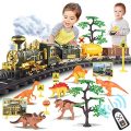 Chylldem 2020 New Electric Train Set with Remote Control, Smoke, LED Lights, Sound, Christmas Train Toy for Boys & Girls, Dinosaur Train Tracks Set, Dinosaur Toy, Gifts for Kids & Teens, 3+ Year Old