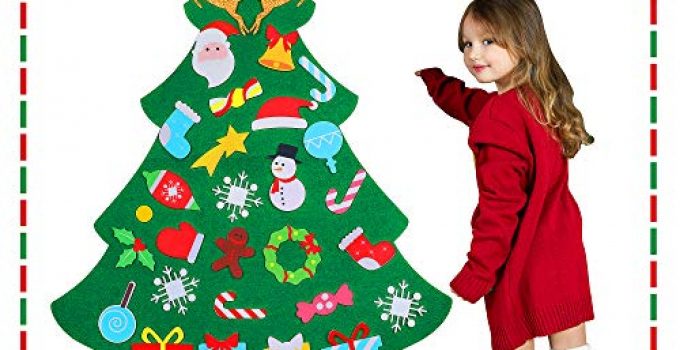 DIY Felt Christmas Tree for Toddlers, 2020 for Kids Christmas Toys , Christmas Craft Kits for Kids , Hanging Christmas Decorations Wall with 33 Ornaments