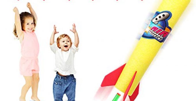 Duckura Jump Rocket Launchers for Kids, Outdoor Air Rocket Toys with Launcher and 6 Foam Rockets,Christmas Birthday Toys Gifts for Boys Girls Toddlers Ages 3 4 5 6 and Up