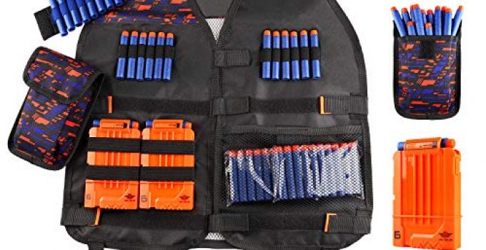 Kids Tactical Vest Kit for Nerf Guns N-Strike Elite Series with Refill Darts Dart Pouch, Reload Clip Tactical Mask Wrist Band and Protective Glasses for Boys