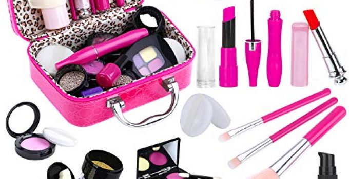 TEPSMIGO Pretend Makeup Kit for Girls, Kids Pretend Play Makeup Set - with Cosmetic Bag for Birthday Christmas, Toy Makeup Set for Toddler, Little Girls Age 3+(Not Real Makeup)