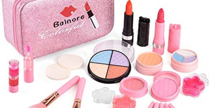 balnore 21 Pcs Washable Makeup Toy Set, Safe & Non-Toxic,Real Cosmetic Beauty Set for Kids Play Game Halloween Christmas Birthday Party