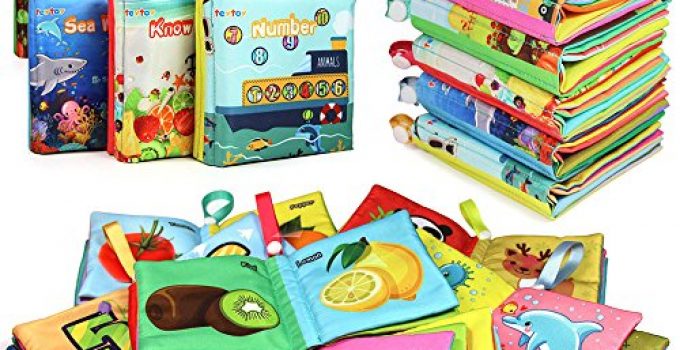 teytoy My First Soft Book, Nontoxic Fabric Baby Cloth Books Early Education Toys Activity Crinkle Cloth Book for Toddler, Infants and Kids Perfect for Baby Shower -Pack of 6