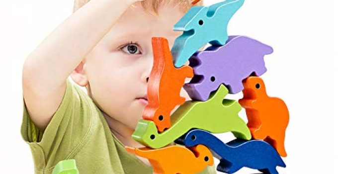 HahaGift Toys for 2 3 4 Year Old Boys Gifts, Stacking Dinosaur Toys for Kids Age 3-5, Wooden Blocks for Toddlers Boy Toys 1 2 3 Years Old, Children's Ideal Christmas and Birthday Gifts Age 1-5