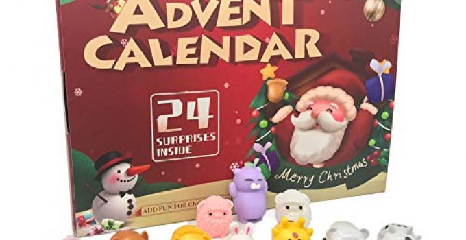 Leeche Super Cute Animal Toys for Toddler & Kids Advent Calendar 2020,24 Surprises Christmas Countdown Squishies Toys&Animal Pull Back Cars for Kid 2-3-5-7 Ages,Treasure Chest for Kids