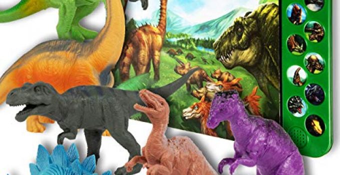 Li'l-Gen Dinosaur Toys for Boys and Girls 3 Years Old & Up - Realistic Looking 7" Dinosaurs, Pack of 12 Animal Dinosaur Figures with Dinosaur Sound Book (Dinosaur Set with Sound Book)