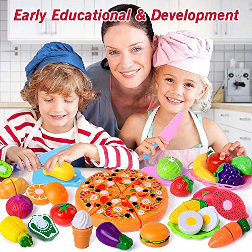 Cutting Toys, 73 PCS Play Cutting Food Kitchen Toy Cutting Fruits Vegetables Pretend Food
