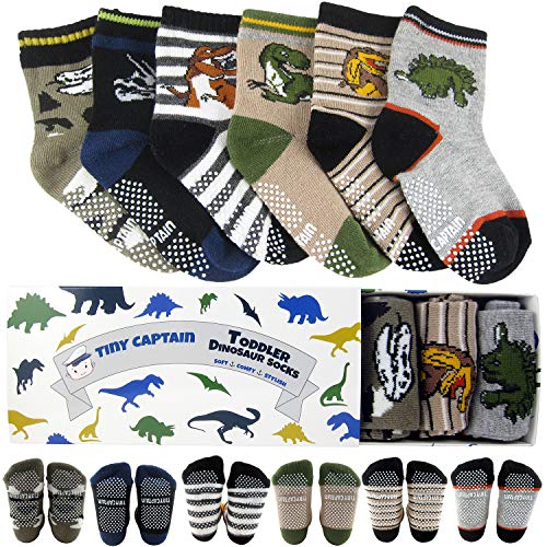 Tiny Captain Toddler Boys Dinosaur Socks 1 Year Old Non Slip Grips 8 36 ...