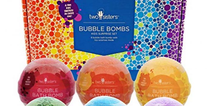 Bubble Bath Bombs for Kids with Surprise Toys Inside for Boys and Girls by Two Sisters. 6 Large 99% Natural Fizzies in Gift Box. Releases Color, Scent, and Bubbles (Kids)