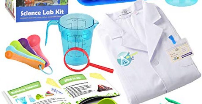 Kids Science Experiment Kit with Lab Coat Scientist Costume Dress Up and Role Play Toys Gift for Boys Girls Kids Age 5 - 11 Christmas Birthday Party