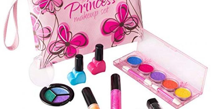 My First Princess Washable Make Up Set - 12 Pc Kids Makeup Set - Pretend Makeup For Girls - Makeup Toys for Girls - Comes with Designer Floral Cosmetic Bag