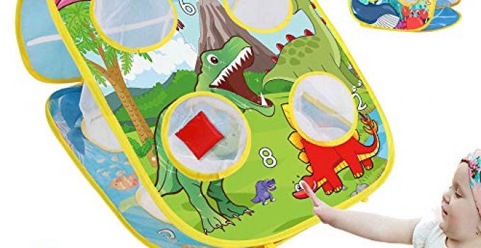 TOMYOU Bean Bag Toss Game Toy & Catching Game Set for Toddlers Age 3 4 5 6 Year Old, Gift for Kids Birthday or Christmas, Dinosaur Themed, Indoor & Outdoor Toys, 8 Beanbags