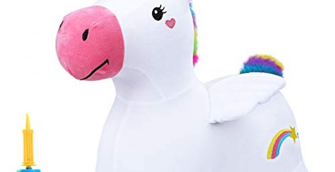 iPlay, iLearn Bouncy Pals Unicorn Bouncy Horse Plush, Outdoor n Indoor Ride On Hopping Animal Toys, Inflatable Hopper, Unique Activity Riding Gift for 18 Months 2 3 4 Year Old Kid Toddler Girl W/ Pump