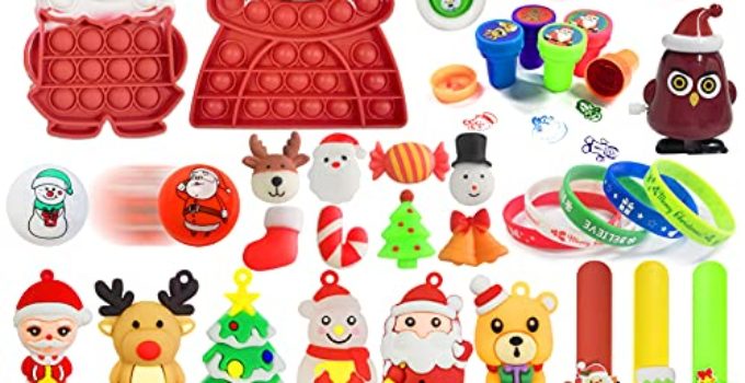 44 Pack Christmas Novelty Assortment Pop Dimple Fidget Toys,Decorations Game Toys Fidget Packs for Kids Party Favors, Christmas Goodie Bags