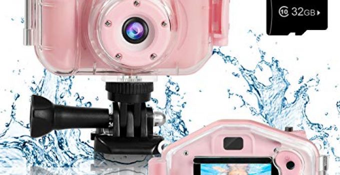 Agoigo Kids Waterproof Camera Toys for 3-12 Year Old Boys Girls Christmas Birthday Gifts Children's HD Video Digital Action Cameras Child Indoor Outdoor Toddler Camera, 2 Inch Screen (Pink)