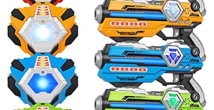 IJO Laser Tag Set of 4-Infrared Multi Function Laser Gun-4 Guns and 4 Vests-Indoor&Outdoor Play Toy-Laser Tag Gifts for Boys Girls Teens and Team-Ages for 8 9 10 11 12+