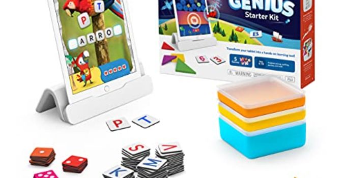 Osmo - Genius Starter Kit for iPad - 5 Educational Learning Games - Ages 6-10 - Math, Spelling, Creativity & More - Christmas Toys - STEM Toy (Osmo iPad Base Included)
