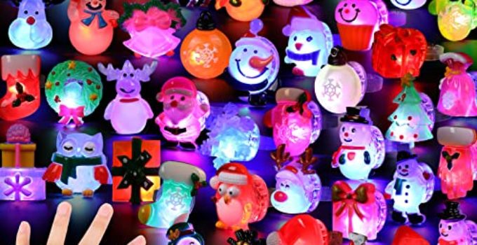 3D Hekaty 50PCS Christmas Light Up Rings Toy Christmas Party Favors Flash Finger Ring For Kid Ring Glow in The Dark Party Supplies Christmas Stocking Stuffers Christmas Gifts Christmas Party Toy Rings