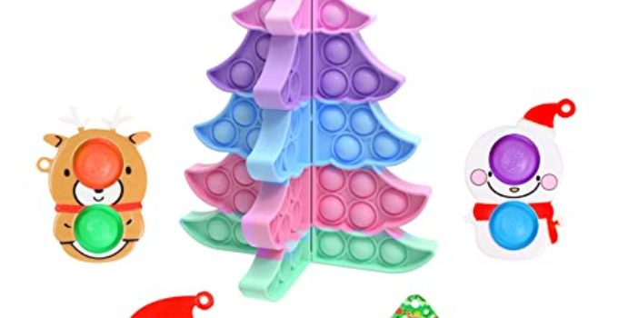 5 Packs Christmas Tree Pop Fidget Toys - Macaron 3D Stereo Push It Bubble Fidgets Popper Sensory Toy Xmas of Tree, Elk, Santa Claus, Snowman Decorations Gifts For Kids - Party Games Play Bubbles