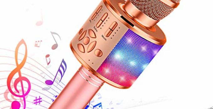 Ankuka Karaoke Wireless Microphone Bluetooth for Kids, Portable 4 in 1 Karaoke Machine with LED Lights, Christmas Home, Birthday Party Toys Gifts for Girls, Boys and Adults (Rose Gold Plus)