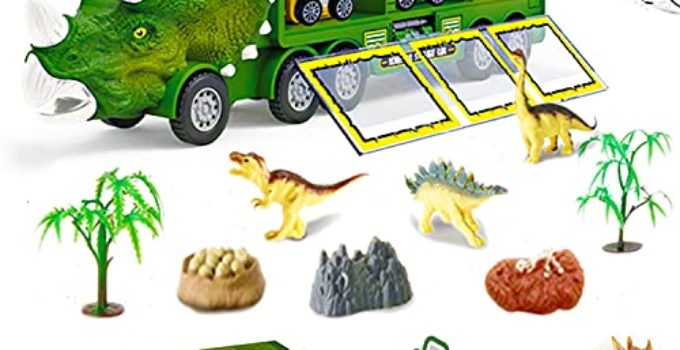Dinosaur Toys for 1 2 3 4 5 6 Year Old Boys, Kids Toys Pull Back Dinosaur Transport Truck with Sound and Music&Light Toy Cars, Best Gift Party Christmas Birthday Gifts for Boys&Girls Age 1 2 3 4 5 6
