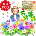 Flower Garden Building Toys, Girls Toys Age 3-6 Year Old Toddlers Toys for Christmas Birthday Gifts, Stem Toys Gardening Pretend Gift for Kids Playset, Stacking Game Educational Activity Play(184 PCS)