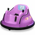 Kidzone DIY Sticker Race Car 12V Kids Toy Electric Ride On Bumper Car Vehicle with Remote Control, LED Lights & 360 Degree Spin, 2 Speeds, ASTM Certified - Purple