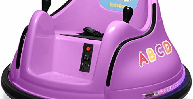 Kidzone DIY Sticker Race Car 12V Kids Toy Electric Ride On Bumper Car Vehicle with Remote Control, LED Lights & 360 Degree Spin, 2 Speeds, ASTM Certified - Purple