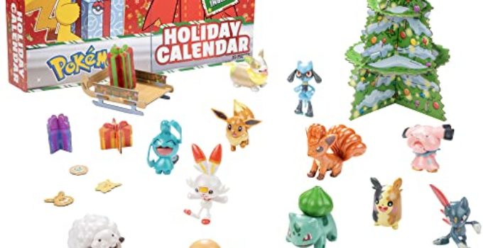 Pokemon 2021 Holiday Advent Calendar for Kids, 24 Gift Pieces - Includes 16 Toy Character Figures & 8 Christmas Accessories - Ages 4+