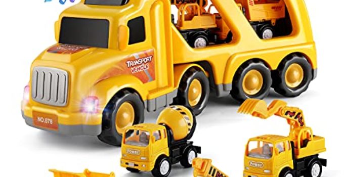 TEMI Toys for 3 4 5 6 7 Year Old Boys - Construction Vehicles Transport Truck Carrier Toy Kids Toys Truck for Toddler Boys Girls, Christmas Birthday Gifts for Kids Boys Girls