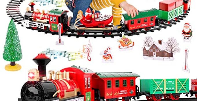 Train Set for Christmas Tree, Kids Toys Electric Train for Boys Girls w/ 5 Santa Carriages, Adjustable Sound Mode, Christmas Stocking Stuffers, Christmas Train Track Set Gifts for Age 3 4 5 6 7 8